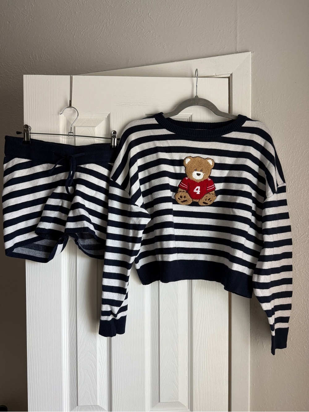 URBAN WEEKEND Matching 2 Piece Set Sweatshorts Sweater Striped Bear Loungeset M
